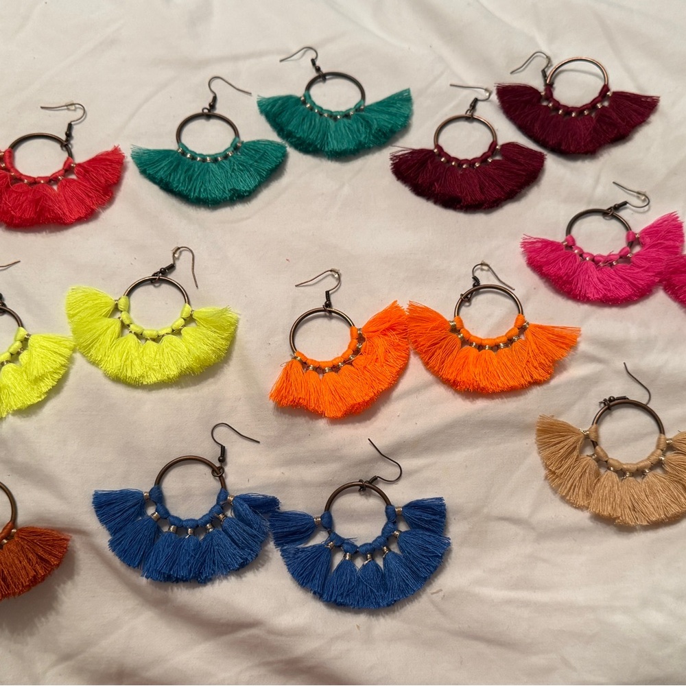 Colorful Tassel Hoop Earrings Set